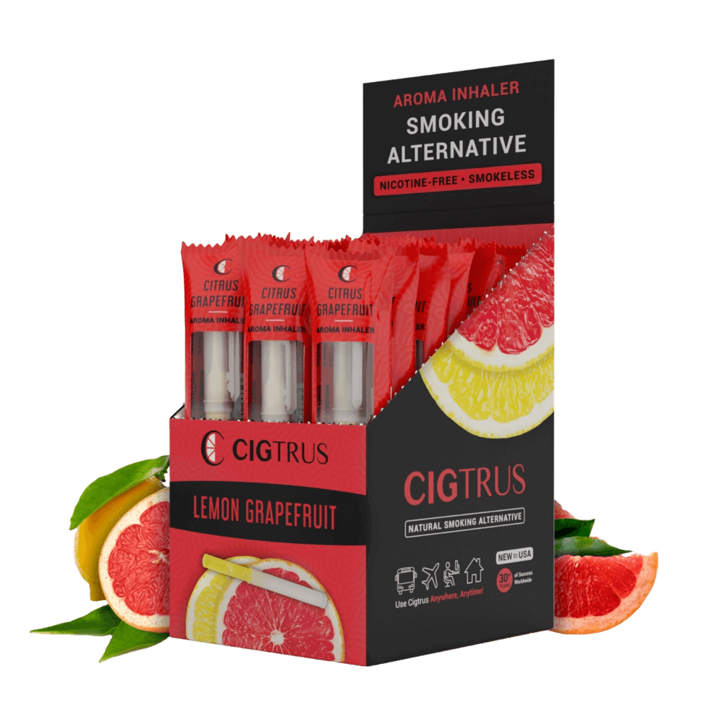 Cigtrus smokeless nicotine-free lemon grapefruit inhalers for quitting smoking, natural oral fixation aid, 20-pack.