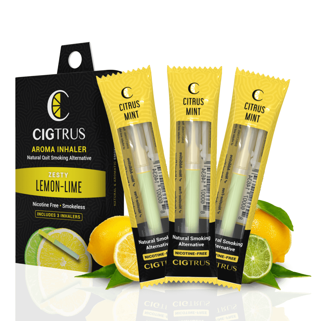 3-pack lemon-lime aroma inhaler, nicotine-free, natural smoking alternative with citrus mint flavor.