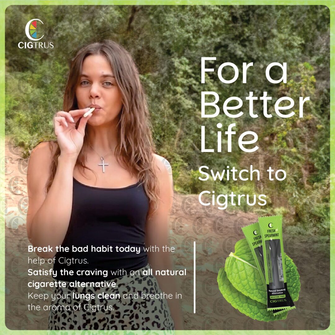 Cigtrus natural smoking alternative, nicotine-free inhaler for craving relief, citrus mint and spearmint, stop vaping support.