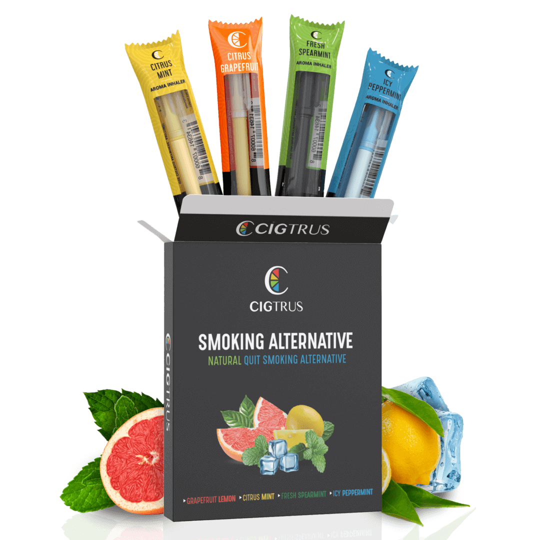 Cigtrus smoking alternative variety pack with citrus mint, grapefruit, spearmint, peppermint flavors; natural quit aid.