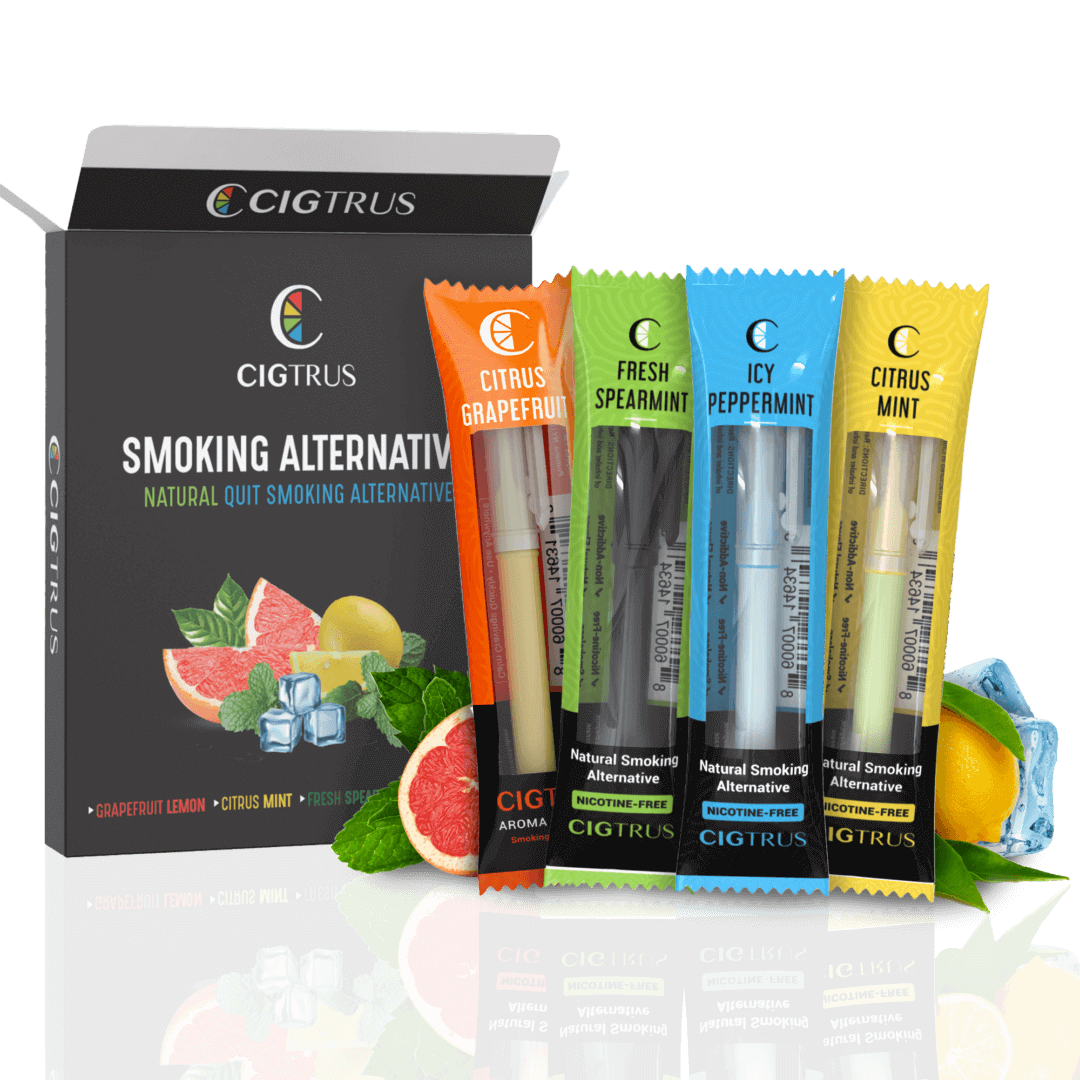 Cigtrus smoking alternative variety pack with grapefruit, spearmint, peppermint, and citrus mint flavors, nicotine-free.
