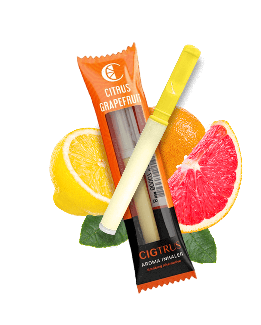 Citrus grapefruit aroma inhaler with fresh lemon and grapefruit slices, ideal for flavorful aroma therapy.